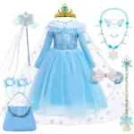 *שמלת נסיכות קסומה לילדות – דגם מלכת השלג עם נצנצים* 👑❄️