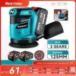 **מלטשת אורביטלית נטענת 125MM – 3 מהירויות מתכווננות** 🔧