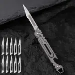 *סכין רב שימושי מתקפל מפלדת אירוזמינית + 10 להבים במתנה!* 🔪✨