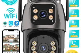 *📷 מצלמת אבטחה חכמה 4K עם עדשה כפולה ומסך כפול*