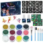 *ערכת קעקועי נצנצים זמניים 12 צבעים + 24 שבלונות 🎨✨*