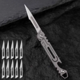 *סכין רב שימושי מתקפל מפלדת אירוזמינית + 10 להבים במתנה!* 🔪✨