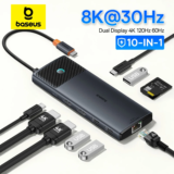 *רכזת BASEUS USB C 10 ב-1 עם יציאות HDMI כפולות באיכות 8K/4K* 🔥