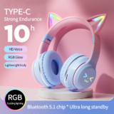 *🎧 אוזניות בלוטוס אלחוטיות עם אוזני חתול RGB מדליקות 🐱*
