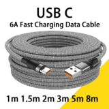 *כבל טעינה מהירה USB Type C 6A – אורכים עד 8 מטר! ⚡*