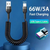 *כבל טעינה מהירה לרכב USB-C 66W עם קפיץ נשלף* ⚡🚗