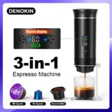*☕ מכונת אספרסו ניידת DENOKIN עם מסך דיגיטלי – 3 ב-1 לרכב, בית וקמפינג*